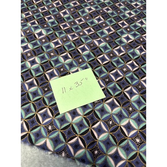 Geometric Blue & Green Pattern Fabric 11" x 35" Cotton Material Crafting Quiltin - Picture 5 of 6